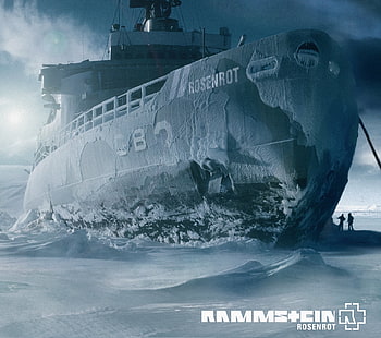 ilustracja szary statek pancerny, statek, lód, Rammstein, Rosenrot, Tapety HD HD wallpaper