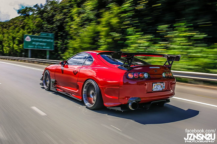 red sports coupe, turbo, red, supra, japan, toyota, jdm, tuning, race, HD wallpaper