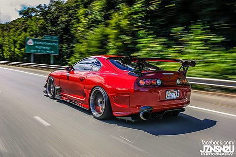 red sports coupe, turbo, red, supra, japan, toyota, jdm, tuning, race, HD wallpaper HD wallpaper