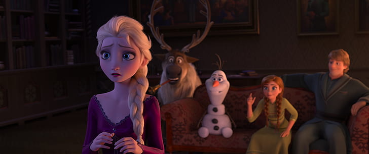 Movie, Frozen 2, Anna (Frozen), Elsa (Frozen), Kristoff (Frozen), Olaf (Frozen), Sven (Frozen), HD tapet