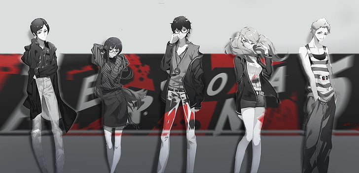 Persona, Persona 5, Akira Kurusu, Ann Takamaki, Futaba Sakura, Ryuji Sakamoto, Tapety HD