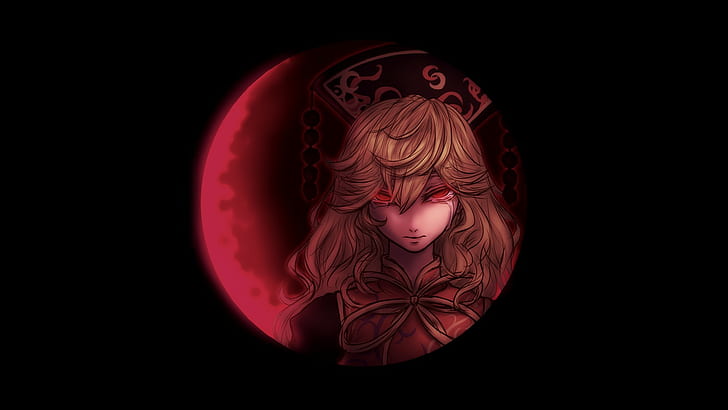 Touhou, Junko, Moon, Red moon, tears, crying, red eyes, HD wallpaper