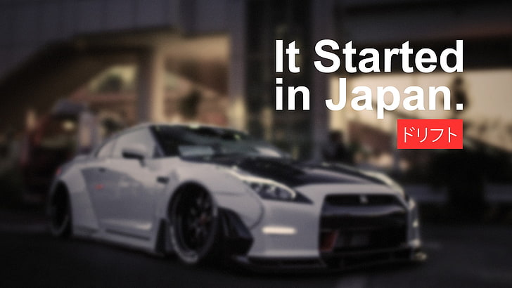 białe coupe, samochód, Japonia, drift, Drifting, wyścigi, pojazd, samochody japońskie, import, tuning, zmodyfikowany, Nissan, Nissan GTR, Zaczęło się w Japonii, JDM, panorama, Tuner Car, Tapety HD
