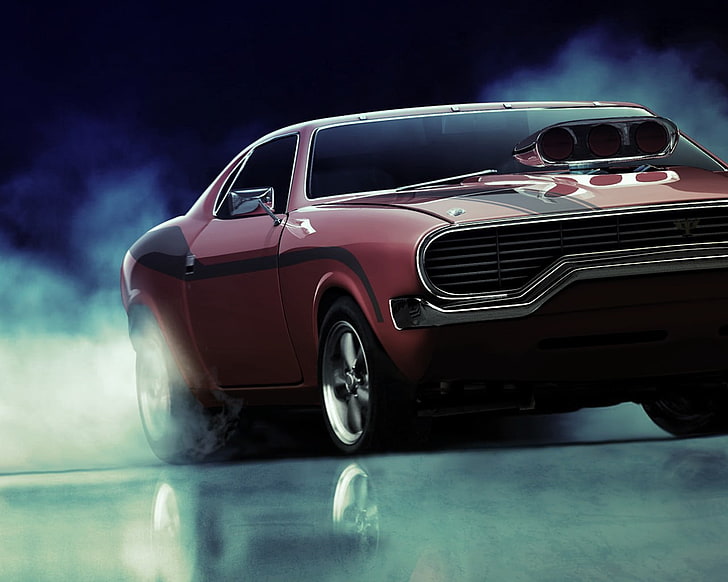 Ilustración roja del muscle car, muscle cars, coche, Burnout Paradise, Video Game Art, Fondo de pantalla HD