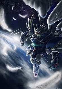 anime, mechy, Gundam, Super Robot Taisen, grafika, sztuka cyfrowa, fan art, Wing Gundam Zero, Mobile Suit Gundam Wing, Tapety HD HD wallpaper
