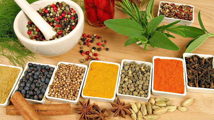 assorted spice lot, spices, sprinkles, food, HD wallpaper