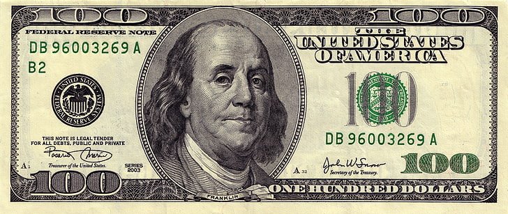 100 US-dollar sedel, grön, pengar, dollar, 100, Franklin, federal, HD tapet