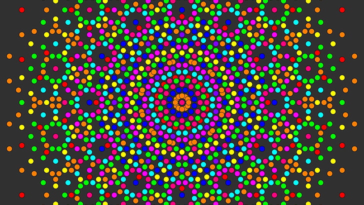 wallpaper hijau, biru, dan merah muda, psychedelic, warna-warni, lingkaran, karya seni, abstrak, simetri, Wallpaper HD