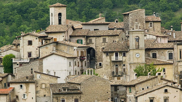 Scanno In Abruzzo Italia, montagna, foresta, città, torre di guardia, natura e paesaggi, Sfondo HD