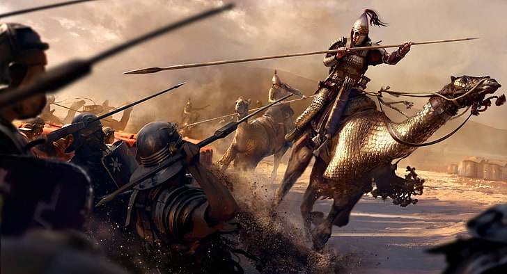 knight riding on camel illustration, Background, DLC, Video Game, Sega, Rome 2, Legionaries, Camels, Total War: ROME II - Beasts of War, The Creative Assembly, Beasts of War, HD wallpaper