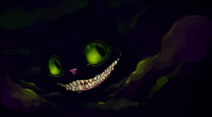 Cheshire Cat, hitam, tersenyum, Wallpaper HD