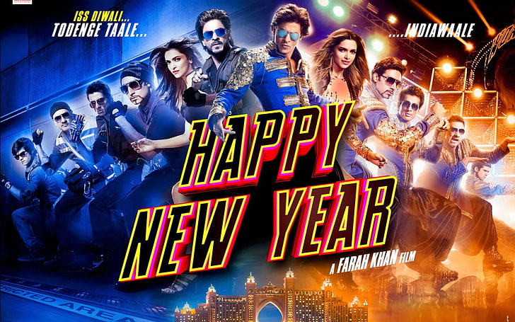 Guten Rutsch ins Neue Jahr-Film-neues Plakat, guten Rutsch ins Neue Jahr-Filmplakat, Filme, Bollywood-Filme, Bollywood, Shah Rukh Khan, 2014, Deepika Padukone, HD-Hintergrundbild