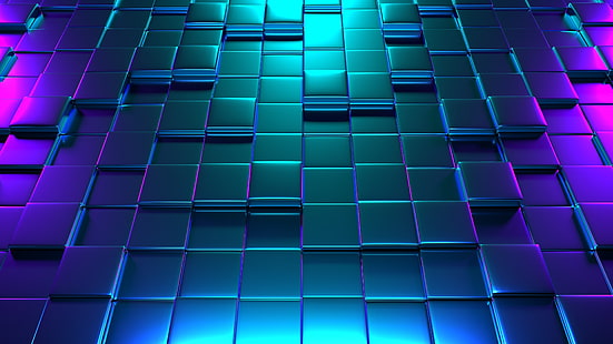 3d, blue, cube, symmetry, digital art, pattern, glow, line, shine, square, neon, structure, angle, HD wallpaper HD wallpaper