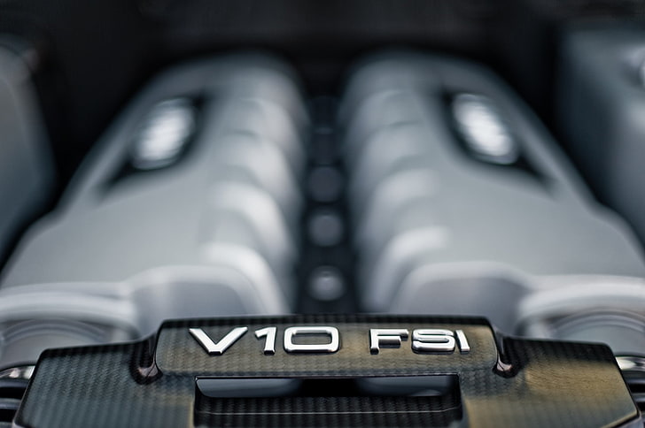 серый V10 FSI автомобиль, двигатель, автомобиль, двигатели, Audi, Audi R8, средний двигатель, технология, HD обои