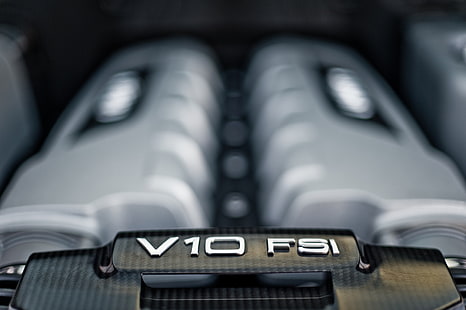 szary silnik pojazdu V10 FSI, samochód, silniki, Audi, Audi R8, silnik środkowy, technologia, Tapety HD HD wallpaper