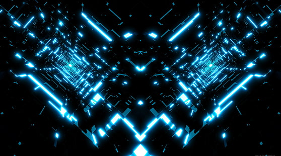 Tron тунели, художествени, абстрактни, цифрови, 3d, изкуство, синьо, ретро, ​​блендер, cgi, черни, футуристични, бъдещи, 4k, 3840x2160, tron, HD тапет HD wallpaper