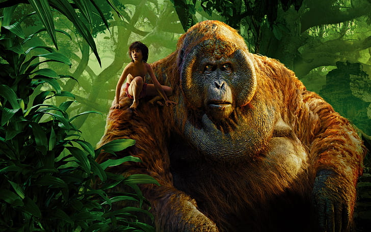 The Jungle Book 2016, niño y gorila, tarzán del libro de la selva, Jungle, Book, 2016, Boy, Gorilla, Fondo de pantalla HD