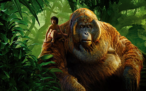Книга джунглей 2016, мальчик и горилла, тарзан из книги джунглей, Книга джунглей, 2016, Мальчик, горилла, HD обои HD wallpaper