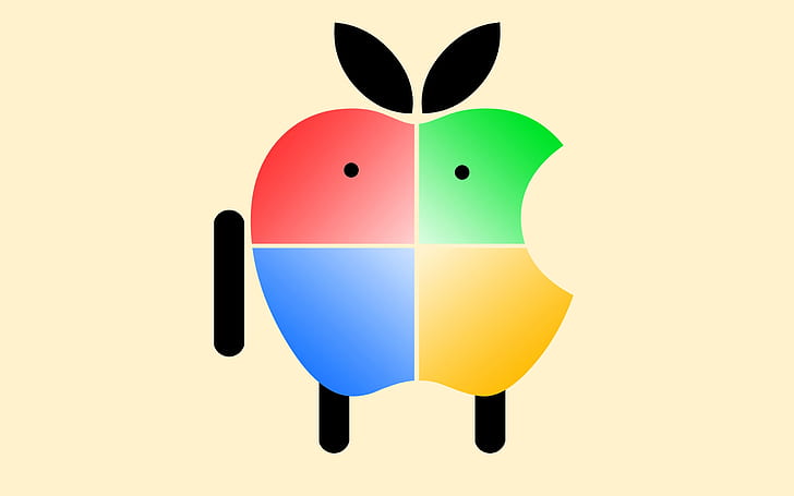 Apple Android Mascot, android mascot, apple mascot, funny, tech, technology, HD wallpaper