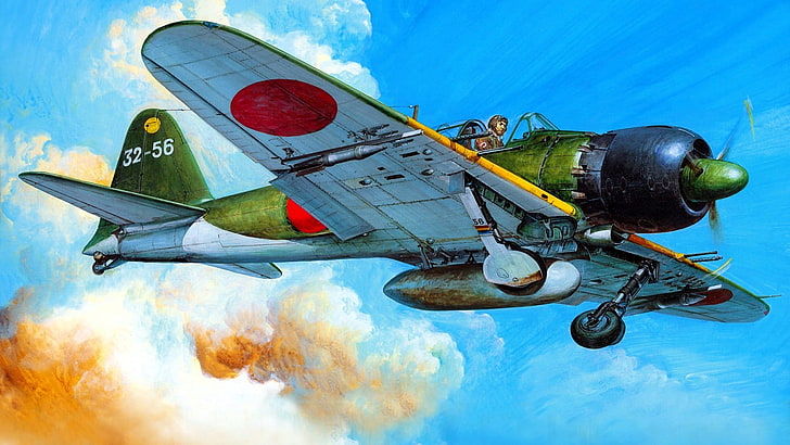 일본, 제 2 차 세계 대전, 제로, 미쓰비시, 비행기, 군, 군용 항공기, 항공기, 일본어, 삽화, HD 배경 화면