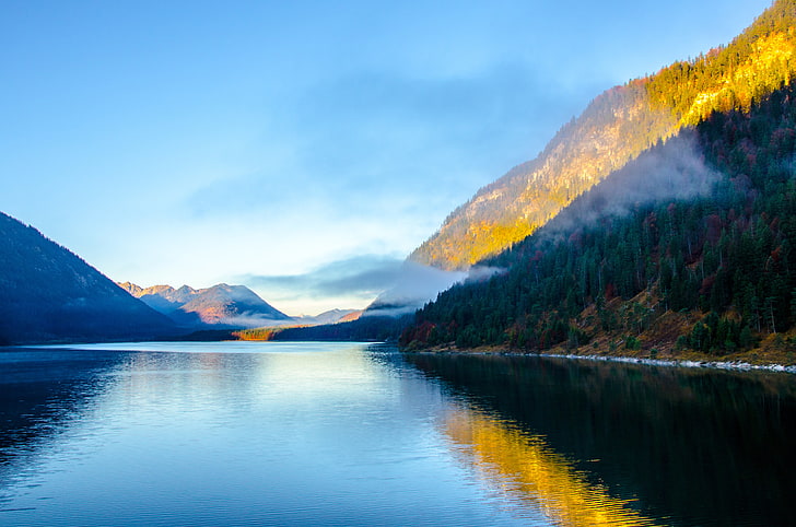 푸른 나무, 안개, 호수, 언덕, 바이칼, HD 배경 화면