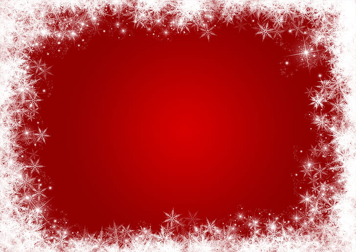 зима, снег, снежинки, красный, фон, рождество, рамка, HD обои