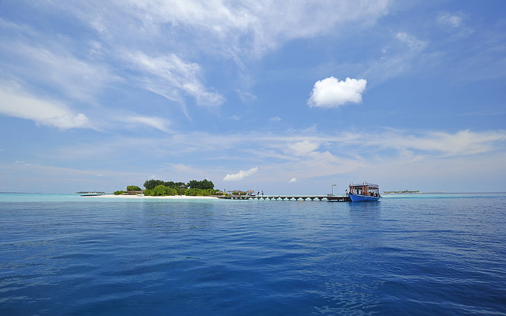 blaues Boot, Küste, HD-Hintergrundbild