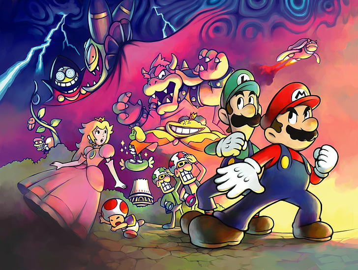 Марио, Марио и Луиджи: Superstar Saga, Bowser, Luigi, Princess Peach, Toad (Mario), HD тапет