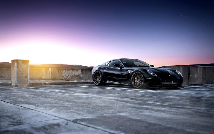 hitam, mobil sport, Ferrari, Parkir, Ferrari 599 GTB Fiorano, Wallpaper HD