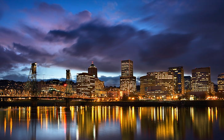 city, landscape, Portland, cityscape, city lights, HD wallpaper