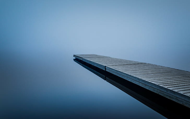 fundo simples, água, névoa, lago, águas calmas, fotografia, doca, ultra amplo, mar, azul, natureza, madeira, HD papel de parede