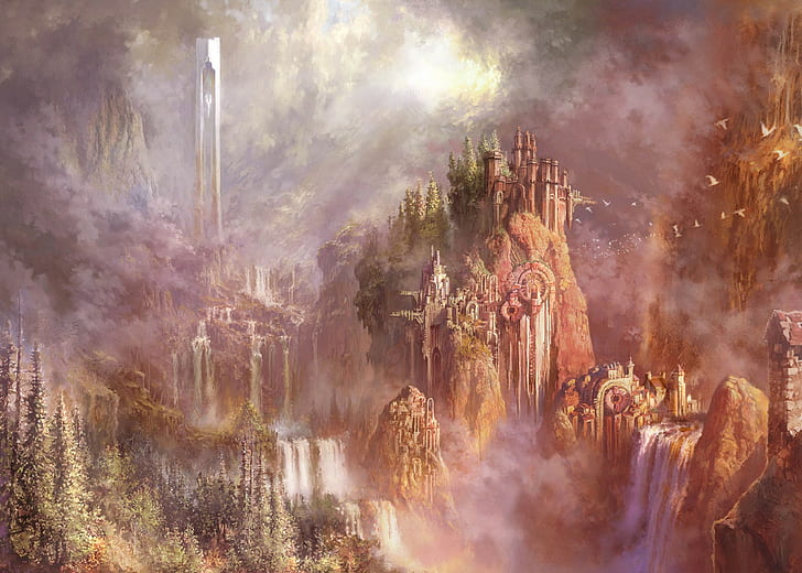 fantasy art, waterfall, HD wallpaper