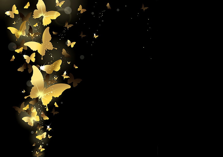 gold-color butterfly wallpaper, butterfly, background, gold, golden, design, sparkle, butterflies, HD wallpaper