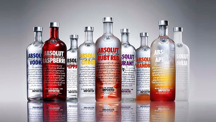 Absolut Vodka HD ، زجاجات الخمور المطلقة ، الكحول ، الألوان، خلفية HD