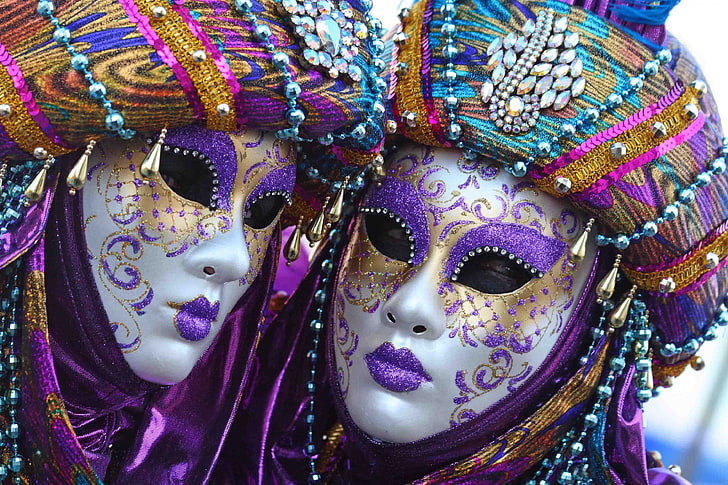 Mardi gras, gente cristiana, máscara de carnaval, reunión de primavera, abalorios, Fondo de pantalla HD