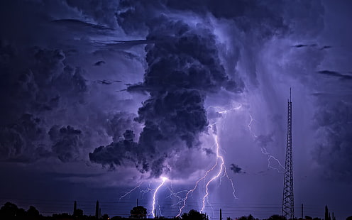 천둥 배경, 번개, 폭풍, 자연, 구름, HD 배경 화면 HD wallpaper