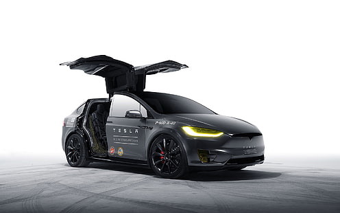coupé grigia, auto elettrica, auto, concept car, Tesla Model X, Tesla Motors, Sfondo HD HD wallpaper