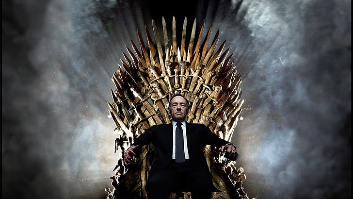 Kursi Game of Thrones, Game of Thrones, Kevin Spacey, House of Cards, crossover, Iron Throne, Frank Underwood, Wallpaper HD