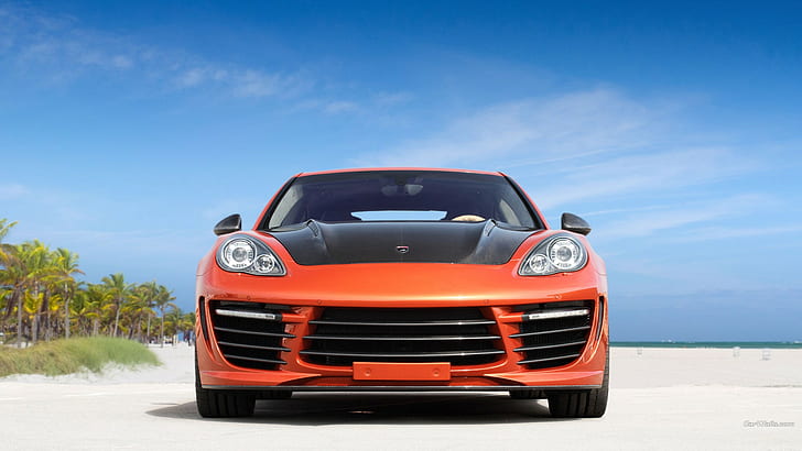 Porsche Panamera, samochód, pomarańczowe samochody, Tapety HD