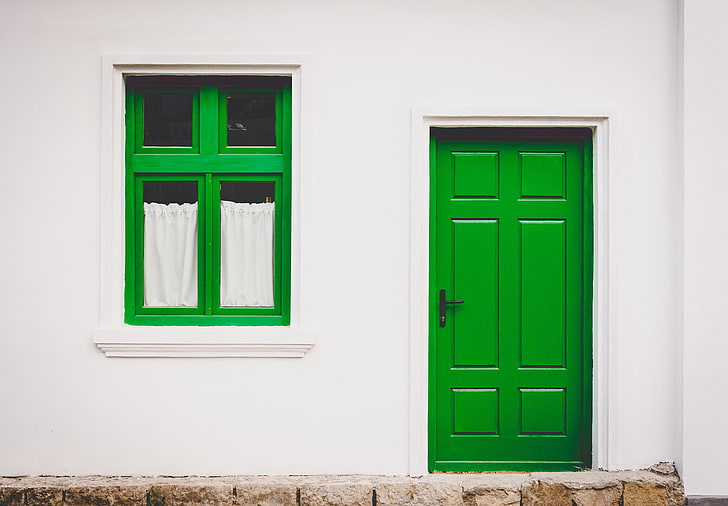 green, house, wall, the door, window, HD wallpaper