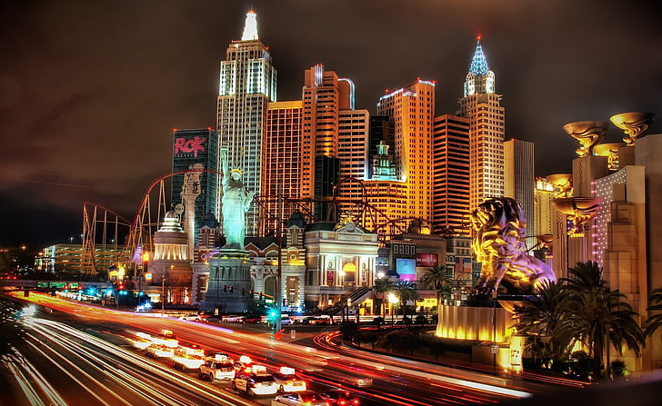 Las Vegas, Nevada, Amerika Serikat, fotografi selang waktu kendaraan di jalan, Amerika Serikat, Nevada, las vegas, Wallpaper HD