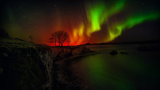 alam, aurora borealis, atmosfer, langit malam, langit, fenomena, malam, lanskap, malam berbintang, lampu kutub, lampu utara, warna-warni, Wallpaper HD HD wallpaper