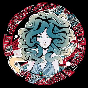gadis anime, ular, PanosStamo, rambut hijau, Yunani, Medusa, Medusa (Lancer), Medusa (takdir), karya seni, Wallpaper HD HD wallpaper
