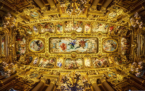 France, Paris, le plafond, l'Opéra Garnier, Fond d'écran HD HD wallpaper