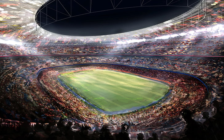 stadion green field, figurka, piłka nożna, Barcelona, ​​stadion, Camp Nou, Tapety HD
