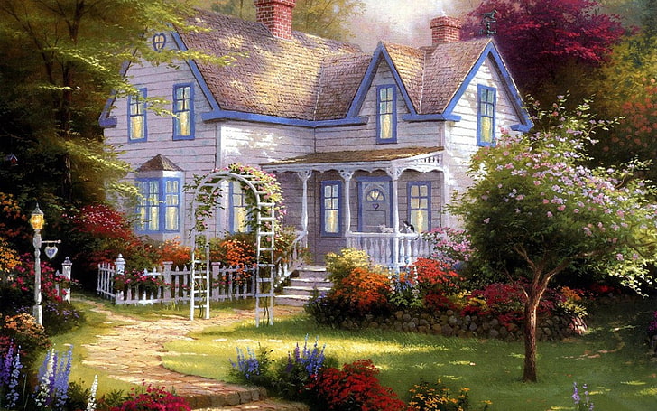 Home Is Where the Heart Is, white, blue, and gray concrete house painting, Art And Creative, , art, garden, home, HD wallpaper
