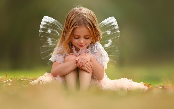 Cute girl, wings, fairy, girl's white floral fairy costume, Cute, Girl, Wings, Fairy, HD wallpaper