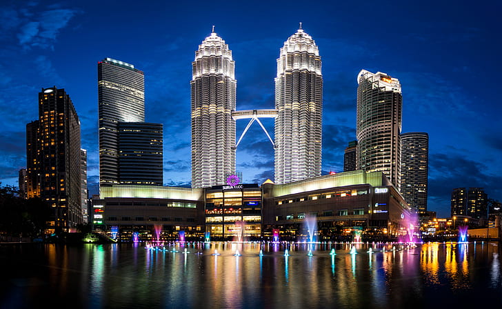 4K, Малайзия, Petronas Towers, Skyline, Куала Лумпур, Метрополитън, HD тапет