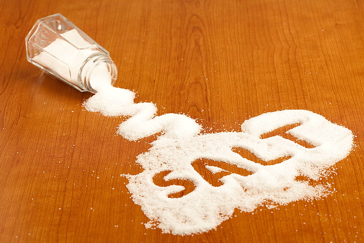 Salzpulver, Salz, Schild, Tisch, HD-Hintergrundbild