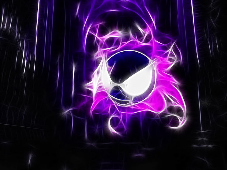 фиолетово-белый персонаж с легкими пламенными обоями, Gastly, Покемон, Pokemon First Generation, Fractalius, HD обои